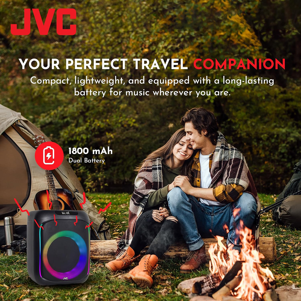 JVC Portable Bluetooth Speaker | 6.5 Inch Mini Karaoke Machine | FM Radio, USB, AUX, TF Card | 3600 mAh Rechargeable Battery | TWS & Record Function | Rolling LED Light Party Speaker (XS-N3133PB)