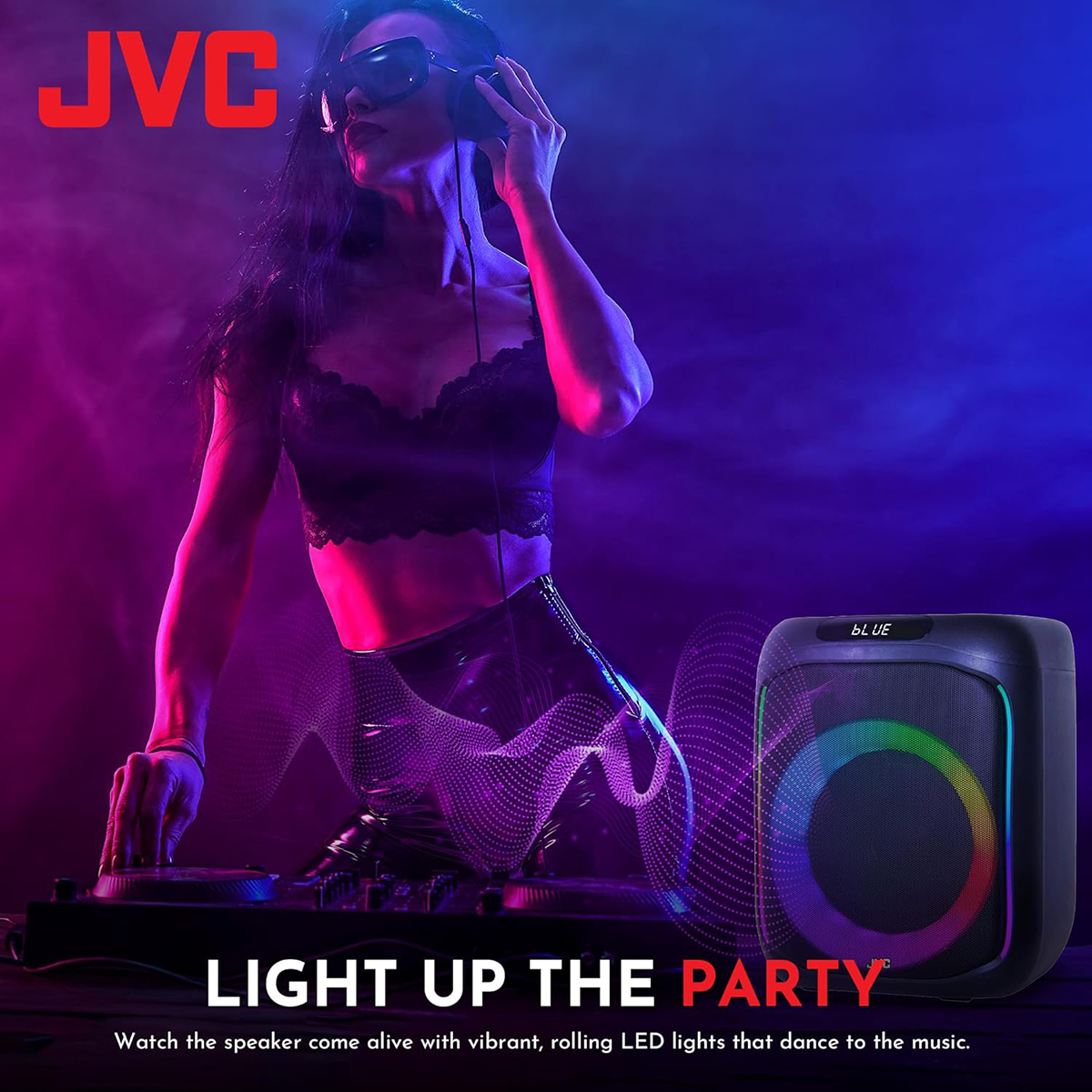 JVC Portable Bluetooth Speaker | 6.5 Inch Mini Karaoke Machine | FM Radio, USB, AUX, TF Card | 3600 mAh Rechargeable Battery | TWS & Record Function | Rolling LED Light Party Speaker (XS-N3133PB)