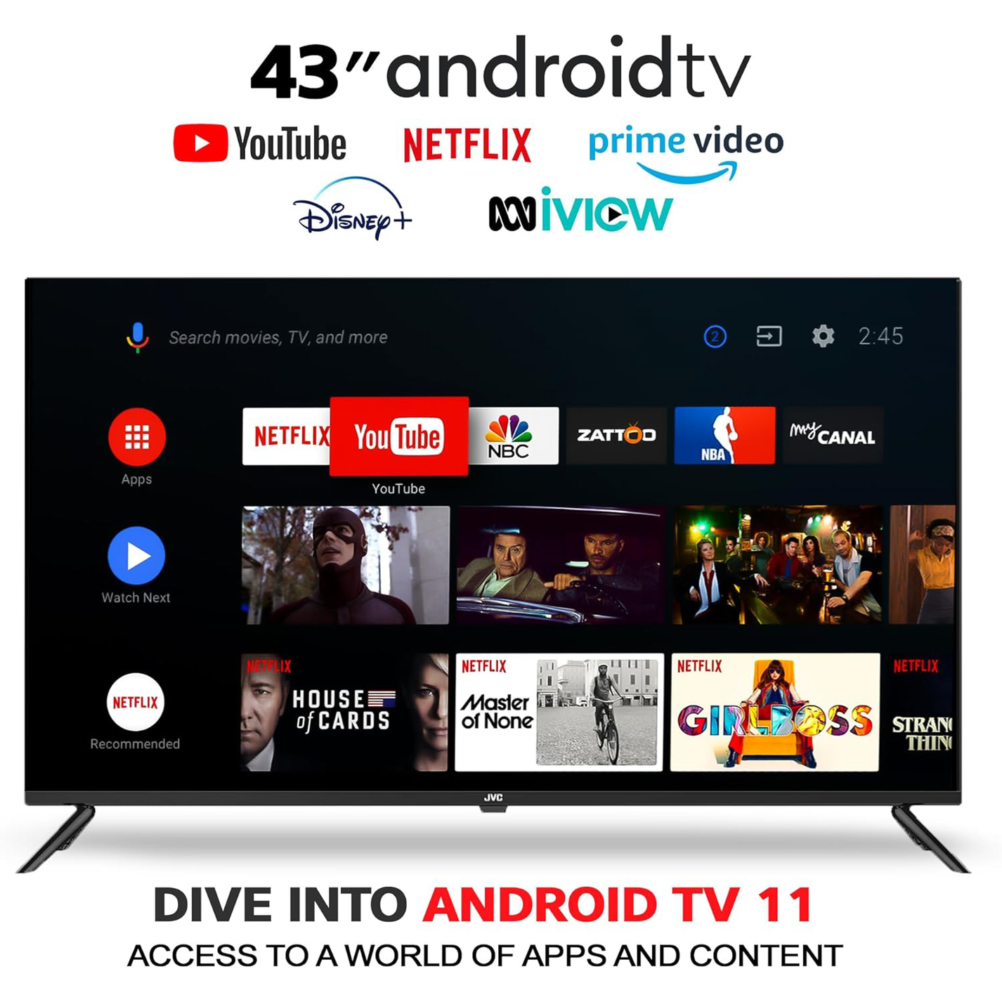JVC 43 inch Smart TV, 4K UHD Android 11 LED TV AV-H437115A11