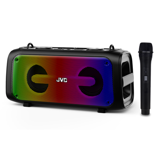 Party Speaker with Wireless Microphone, Bluetooth, LED Light Show, USB-C Rechargeable